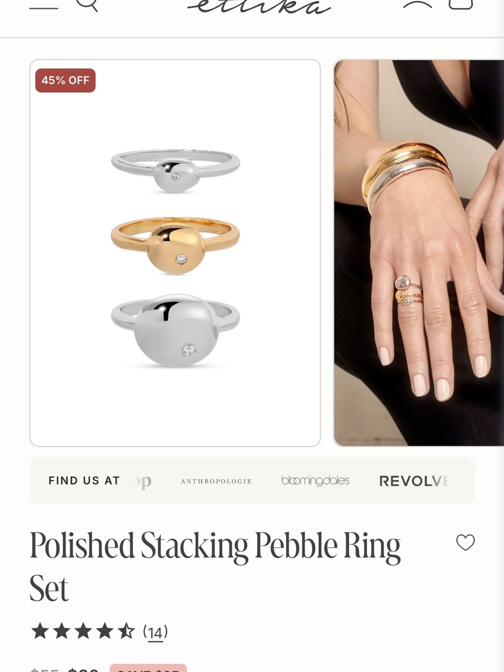 ettika Polished Stacking Pebble Ring Set — Gold & Silver